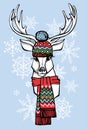 Cartoon deer in Jacquard hat,scarf.Winter fashion