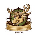 Cartoon Deer mascot hunter label badge