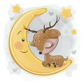 Cartoon Deer is sleeping on the moon