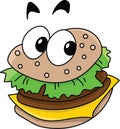 Cartoon delicious ready to eat cheeseburger looking at camera vector
