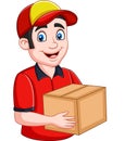 Cartoon delivery courier holding cardboard boxes