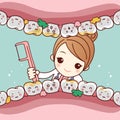 Cartoon dentist doctor clean tooth