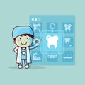 Cartoon dentist doctor touch icon