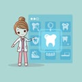 Cartoon dentist doctor touch icon