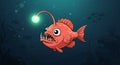 Cartoon depiction of an anglerfish in a deep-sea environment. The fish has Royalty Free Stock Photo