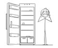 Cartoon of Depressed Man Crying Near Empty Fridge or Refrigerator