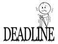 Cartoon of Depressed and Shaking Man or Businessman Sitting on Big Deadline Letters