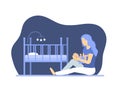 Cartoon Depressed Woman with Newborn Concept Characters People. Vector