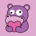 Cartoon Derpy Hippo Holding a Heart