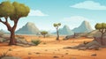 Cartoon Desert Game Asset: Prehistoric Landscape With Trees, Stones, And Hill Royalty Free Stock Photo