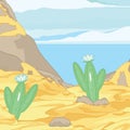 Cartoon desert landscape with cactus and mountains Royalty Free Stock Photo