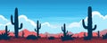 Cartoon desert landscape with cactus plants Royalty Free Stock Photo
