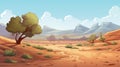 Cartoon Desert Landscape Game Asset: Dune, Trees, Stones, Hill
