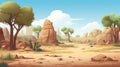 Cartoon Desert Landscape: Hazy, Hyper-detailed Post-apocalyptic Backdrop Royalty Free Stock Photo