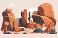 Cartoon desert mountains and sandstone rocks. Vector illustration in flat style Royalty Free Stock Photo