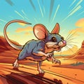 Vibrant Cartoon Mouse Sprinting Across The Desert Savannah