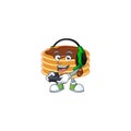 A cartoon design of chocolate cream pancake talented gamer play with headphone and controller