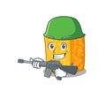 A cartoon design of colby jack cheese Army with machine gun