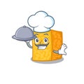 Cartoon design of colby jack cheese as a Chef having food on tray