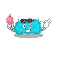 Cartoon design concept of bacteria prokaryote having an ice cream