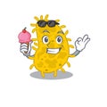 Cartoon design concept of bacteria spirilla having an ice cream