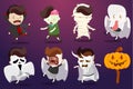 Cartoon Design in the concept of Halloween Day Celebration with cute cartoon wearing multiple style costumes