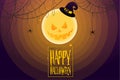 Cartoon Design in the concept of Halloween Day Celebration with a scary full moon and spiderweb
