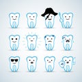 Cartoon design cute tooth character with different facial expressions, emotions. Set, collection of emoji . Royalty Free Stock Photo