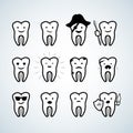 Cartoon design cute tooth character with different facial expressions, emotions. Royalty Free Stock Photo