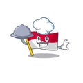 Cartoon design flag monaco Scroll as a Chef with food on tray