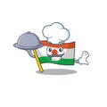 Cartoon design flag niger Scroll as a Chef with food on tray