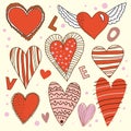 Cartoon design hearts set