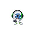 A cartoon design of human eye ball talented gamer play with headphone and controller