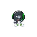 A cartoon design of music viynl disc clever gamer play wearing headphone