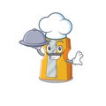 Cartoon design of pencil sharpener as a Chef having food on tray