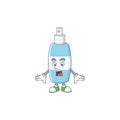 A cartoon design of spray hand sanitizer showing an amazed gesture