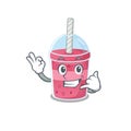 Cartoon design of strawberry bubble tea with call me funny gesture