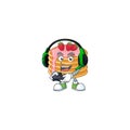A cartoon design of strawberry cream pancake talented gamer play with headphone and controller