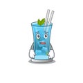 Cartoon design style of blue hawai cocktail having worried face