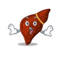 Cartoon design style of human cirrhosis liver has a surprised gesture