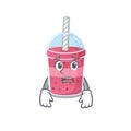 Cartoon design style of strawberry bubble tea showing worried face