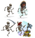 Cartoon pirate indian chief and death skeletons