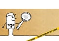 Cartoon detective and crime scene