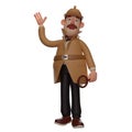 Cartoon detective 3D Character waving hand