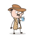 Cartoon Detective Drinking Energy Drink Vector Illustration