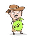 Cartoon Detective Holding a Money Bag Vector Illustration