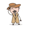 Cartoon Detective Laughing Loudly Vector Illustration