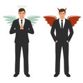 Cartoon devil and angel, good and bad choice, wings, horns and halo Royalty Free Stock Photo