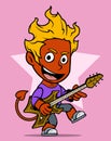 Cartoon devil boy character with electric guitar