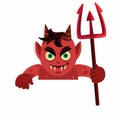 Cartoon Devil Character for Halloween Asset Pointing Down Behind Paper